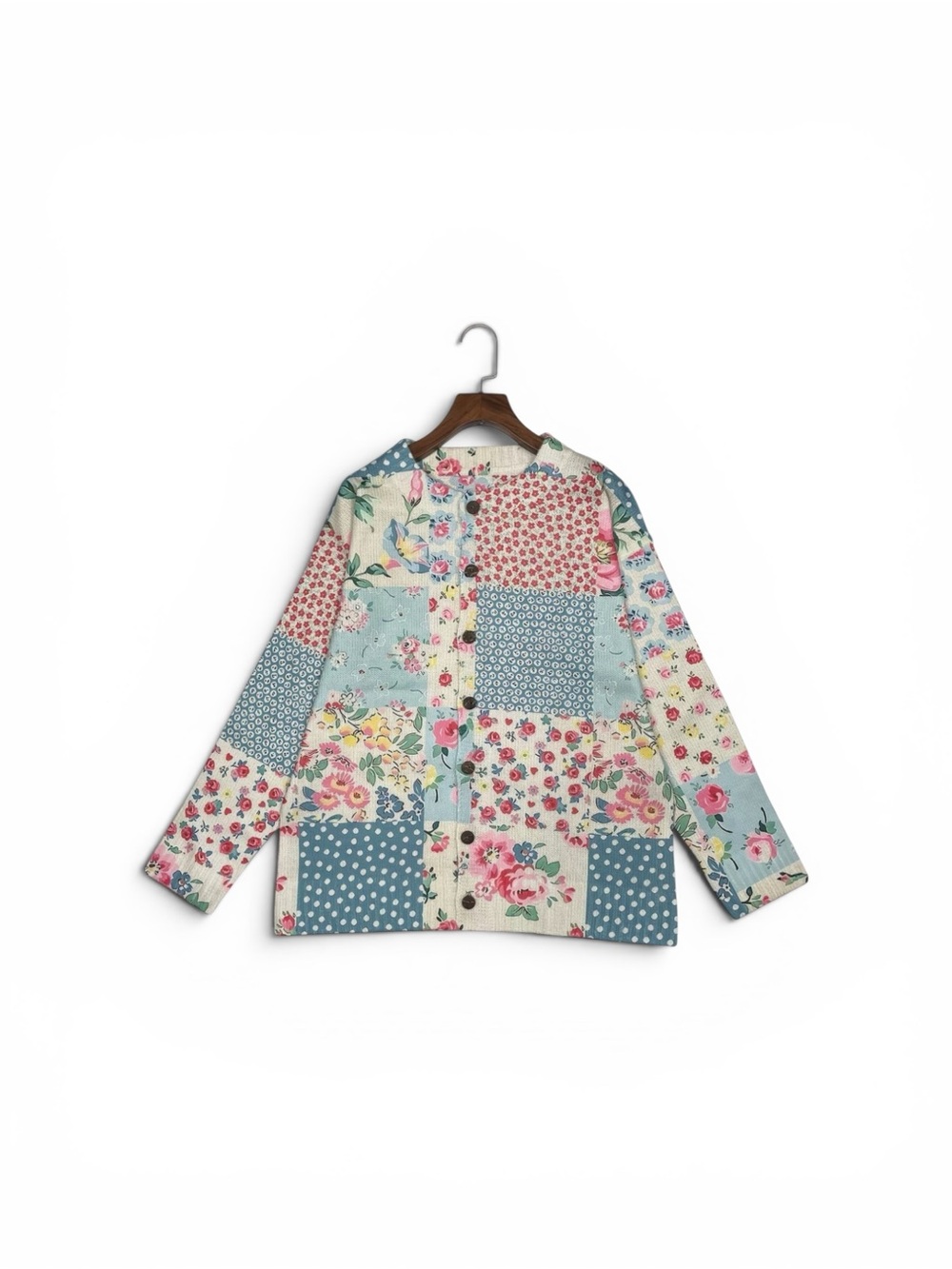 Patchwork Floral Button-Up Shirt Jacket - Pastel Mix